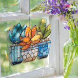 Succulent Acrylic Suncatcher, Colorful Plant Window Hanging with Potted Cactus Design, Modern Boho Garden Nature Home Decor Gift