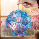 Seashell Acrylic Suncatcher, Stained Glass Style Ocean Shell Window Hanging, Coastal Beach House Nautical Home Décor Gift
