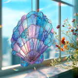 Seashell Acrylic Suncatcher, Stained Glass Style Ocean Shell Window Hanging, Coastal Beach House Nautical Home Décor Gift