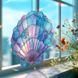 Seashell Acrylic Suncatcher, Stained Glass Style Ocean Shell Window Hanging, Coastal Beach House Nautical Home Décor Gift