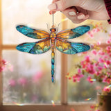 Dragonfly Acrylic Suncatcher, Stained Glass Style Insect Window Hanging, Colorful Nature Bug Sun Catcher for Garden and Home Décor