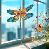 Dragonfly Acrylic Suncatcher, Stained Glass Style Insect Window Hanging, Colorful Nature Bug Sun Catcher for Garden and Home Décor