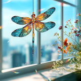 Dragonfly Acrylic Suncatcher, Stained Glass Style Insect Window Hanging, Colorful Nature Bug Sun Catcher for Garden and Home Décor