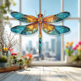 Dragonfly Acrylic Suncatcher, Stained Glass Style Insect Window Hanging, Colorful Nature Bug Sun Catcher for Garden and Home Décor