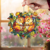 Chipmunks in Nest Acrylic Suncatcher, Cute Woodland Animal Stained Glass Style Hanging Panel, Cozy Autumn Nature Home Décor