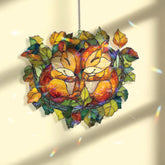 Chipmunks in Nest Acrylic Suncatcher, Cute Woodland Animal Stained Glass Style Hanging Panel, Cozy Autumn Nature Home Décor