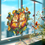 Chipmunks in Nest Acrylic Suncatcher, Cute Woodland Animal Stained Glass Style Hanging Panel, Cozy Autumn Nature Home Décor