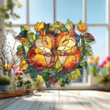 Chipmunks in Nest Acrylic Suncatcher, Cute Woodland Animal Stained Glass Style Hanging Panel, Cozy Autumn Nature Home Décor