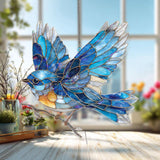 Bluebird Acrylic Suncatcher, Bright Flying Bird Window Decor, Stained Glass Style Nature Art Gift for Bird Lover Home Decoration