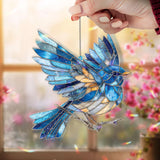 Blue Bird Acrylic Suncatcher, Flying Songbird Window Decor, Stained Glass Style Nature Art Gift for Bird Lover Home Decoration