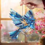 Blue Bird Acrylic Suncatcher, Flying Songbird Window Decor, Stained Glass Style Nature Art Gift for Bird Lover Home Decoration