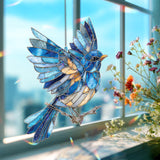 Blue Bird Acrylic Suncatcher, Flying Songbird Window Decor, Stained Glass Style Nature Art Gift for Bird Lover Home Decoration