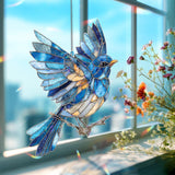 Blue Bird Acrylic Suncatcher, Flying Songbird Window Decor, Stained Glass Style Nature Art Gift for Bird Lover Home Decoration