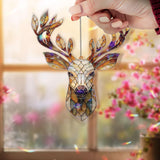 Deer Head Acrylic Suncatcher, Woodland Stained Glass Style Window Art, Rustic Forest Animal Decor Gift for Nature Lover Home