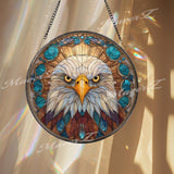 Eagle Stained Glass Suncatcher, Round Bald Eagle Window Panel, American Symbol Glass Art Home Decor Gift