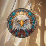 Eagle Stained Glass Suncatcher, Round Bald Eagle Window Panel, American Symbol Glass Art Home Decor Gift