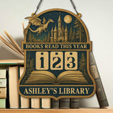 Books Read This Year Tracker - Wooden Castle and Dragon Library Sign, Fantasy Book Counter, Personalized Gift for Readers, Book Lover Gift