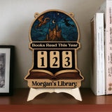 Books Read This Year Tracker - Dragon and Wizard Reading Sign, Fantasy Castle Wooden Library Counter, Magical Book Lover Gift Decor
