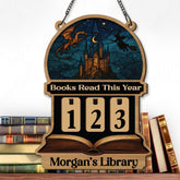 Books Read This Year Tracker - Dragon and Wizard Reading Sign, Fantasy Castle Wooden Library Counter, Magical Book Lover Gift Decor