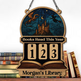 Books Read This Year Tracker - Dragon and Wizard Reading Sign, Fantasy Castle Wooden Library Counter, Magical Book Lover Gift Decor