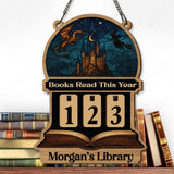 Books Read This Year Tracker - Dragon and Wizard Reading Sign, Fantasy Castle Wooden Library Counter, Magical Book Lover Gift Decor