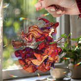 Red Witch Acrylic Suncatcher, Stained Glass Style Witch with Flowing Hair and Broom Window Hanging, Halloween Gothic Fantasy Home Décor Gift