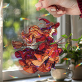 Red Witch Acrylic Suncatcher, Stained Glass Style Witch with Flowing Hair and Broom Window Hanging, Halloween Gothic Fantasy Home Décor Gift