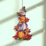 Pumpkin Snowman Acrylic Suncatcher, Stained Glass Style Autumn Pumpkins with Snowman Window Hanging