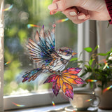 Bird Acrylic Suncatcher, Stained Glass Style Sparrow with Autumn Maple Leaf Window Hanging, Nature Inspired Fall Home Décor Gift