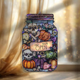 Halloween Jar Acrylic Suncatcher, Stained Glass Style Spooky Pumpkins and Skulls with 'Do Not Open'� Sign, Creepy Window Hanging Decorr Gift