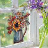 Sunflower Acrylic Suncatcher, Stained Glass Style Fall Floral Bouquet in Jug Window Hanging, Rustic Country Home Décor Gift for Autumn