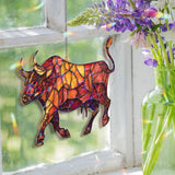 Bull Acrylic Suncatcher, Stained Glass Style Red and Orange Animal Window Hanging, Zodiac Taurus Home Décor Gift for Strength and Power