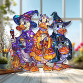 Halloween Ducks Acrylic Suncatcher, Stained Glass Style Witch Ducks with Pumpkin Window Hanging, Cute Spooky Fall Home Decor Gift