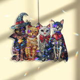 Halloween Cats Acrylic Suncatcher, Stained Glass Style Witch Mummy Vampire Skeleton Cat Window Hanging, Spooky Fall Home Decor Gift