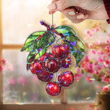 Cherry Cluster Acrylic Suncatcher, Stained Glass Style Red Fruit Window Hanging, Summer Kitchen Garden Nature Inspired Home Decor Gift