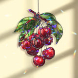 Cherry Cluster Acrylic Suncatcher, Stained Glass Style Red Fruit Window Hanging, Summer Kitchen Garden Nature Inspired Home Decor Gift