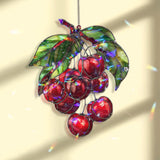 Cherry Cluster Acrylic Suncatcher, Stained Glass Style Red Fruit Window Hanging, Summer Kitchen Garden Nature Inspired Home Decor Gift
