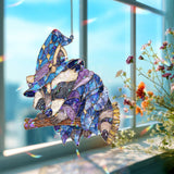 Sleeping Wizard Raccoon Acrylic Suncatcher, Stained Glass Style Magical Animal Window Hanging, Cute Halloween Fantasy Home Decor Gift