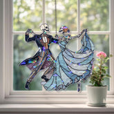 Dancing Skeleton Couple Acrylic Suncatcher, Stained Glass Style Ballroom Dancers Window Hanging, Gothic Halloween Home Decor Gift