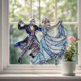 Dancing Skeleton Couple Acrylic Suncatcher, Stained Glass Style Ballroom Dancers Window Hanging, Gothic Halloween Home Decor Gift