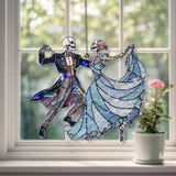 Dancing Skeleton Couple Acrylic Suncatcher, Stained Glass Style Ballroom Dancers Window Hanging, Gothic Halloween Home Decor Gift