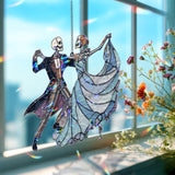 Dancing Skeleton Couple Acrylic Suncatcher, Stained Glass Style Ballroom Dancers Window Hanging, Gothic Halloween Home Decor Gift