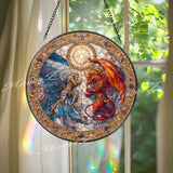 Angel vs Demon Stained Glass Suncatcher, Round Battle Window Panel, Fantasy Gothic Spiritual Decor, Guardian Angel Home Gift