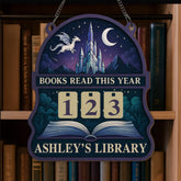 Books Read This Year Tracker - Crystal Castle Dragon Reading Sign, Fantasy Wooden Library Counter, Personalized Book Lover Gift