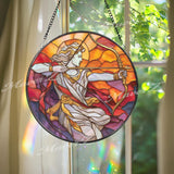 Archangel Stained Glass Suncatcher, Round Warrior Angel with Bow, Heavenly Power and Strength, Spiritual Home Decor, Inspirational Gift
