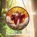 Resurrected Christ Stained Glass Suncatcher, Round Jesus in Glory Panel, Faith-Inspired Spiritual Decor, Easter Resurrection Window Art