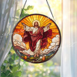Resurrected Christ Stained Glass Suncatcher, Round Jesus in Glory Panel, Faith-Inspired Spiritual Decor, Easter Resurrection Window Art