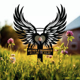 Angel Wings Memorial Stake, Custom Photo Heart Garden Marker, Personalized Grave Decoration, Sympathy Gift, Remembrance Sign