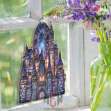 Fairy Tale Castle Acrylic Suncatcher, Stained Glass Style Fantasy Window Hanging, Enchanted Home Decor Gift for Magic Lovers