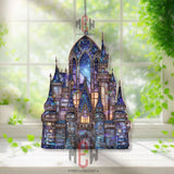 Fairy Tale Castle Acrylic Suncatcher, Stained Glass Style Fantasy Window Hanging, Enchanted Home Decor Gift for Magic Lovers
